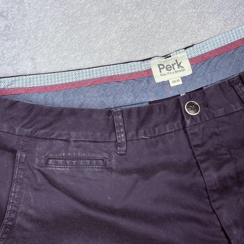 Perk Chino Pants Mens 38x30 Navy‎ Slim Fit Stretch Flat Front Chinos Casual